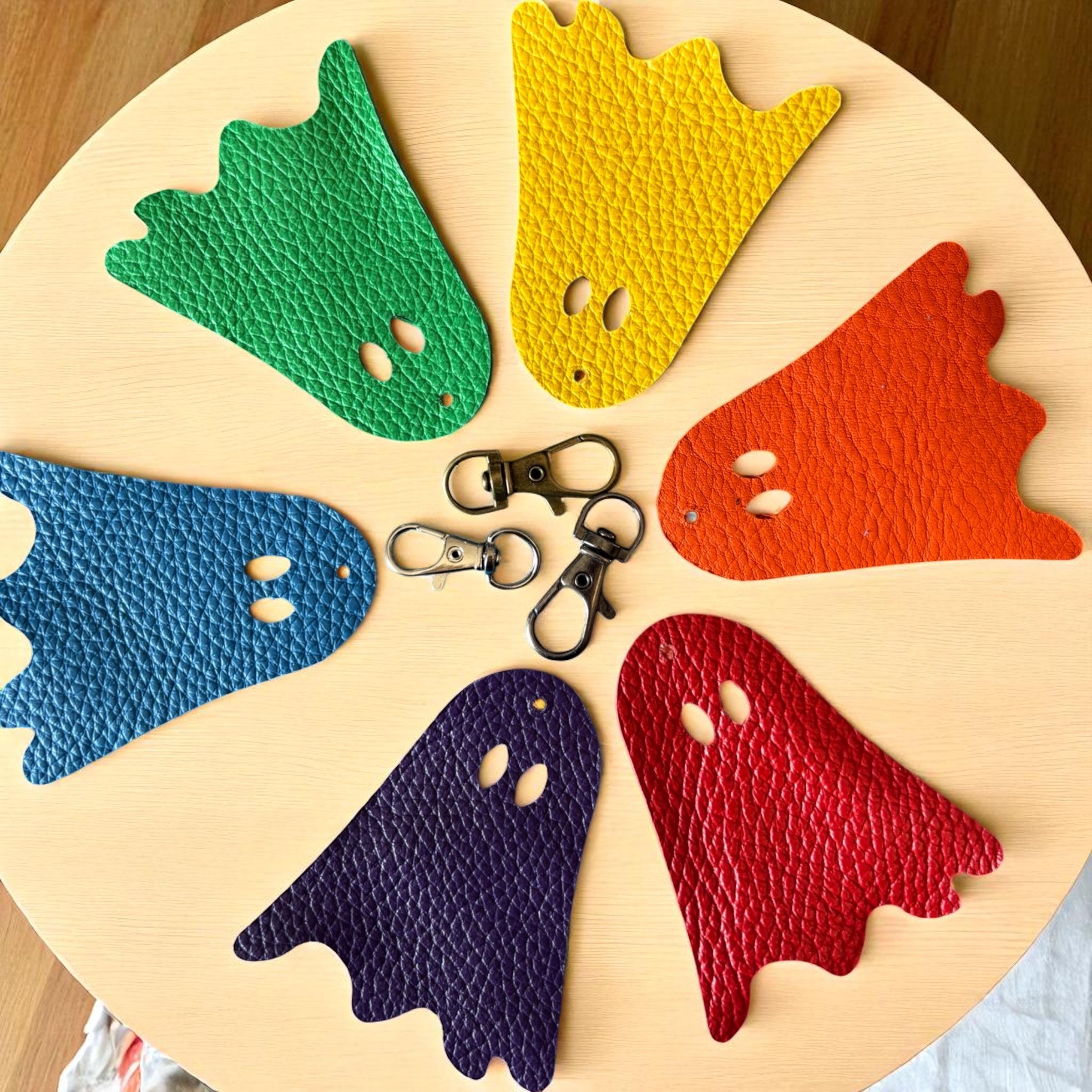 Full Grain Leather Rainbow Ghost Charm, Halloween Bag Bling
