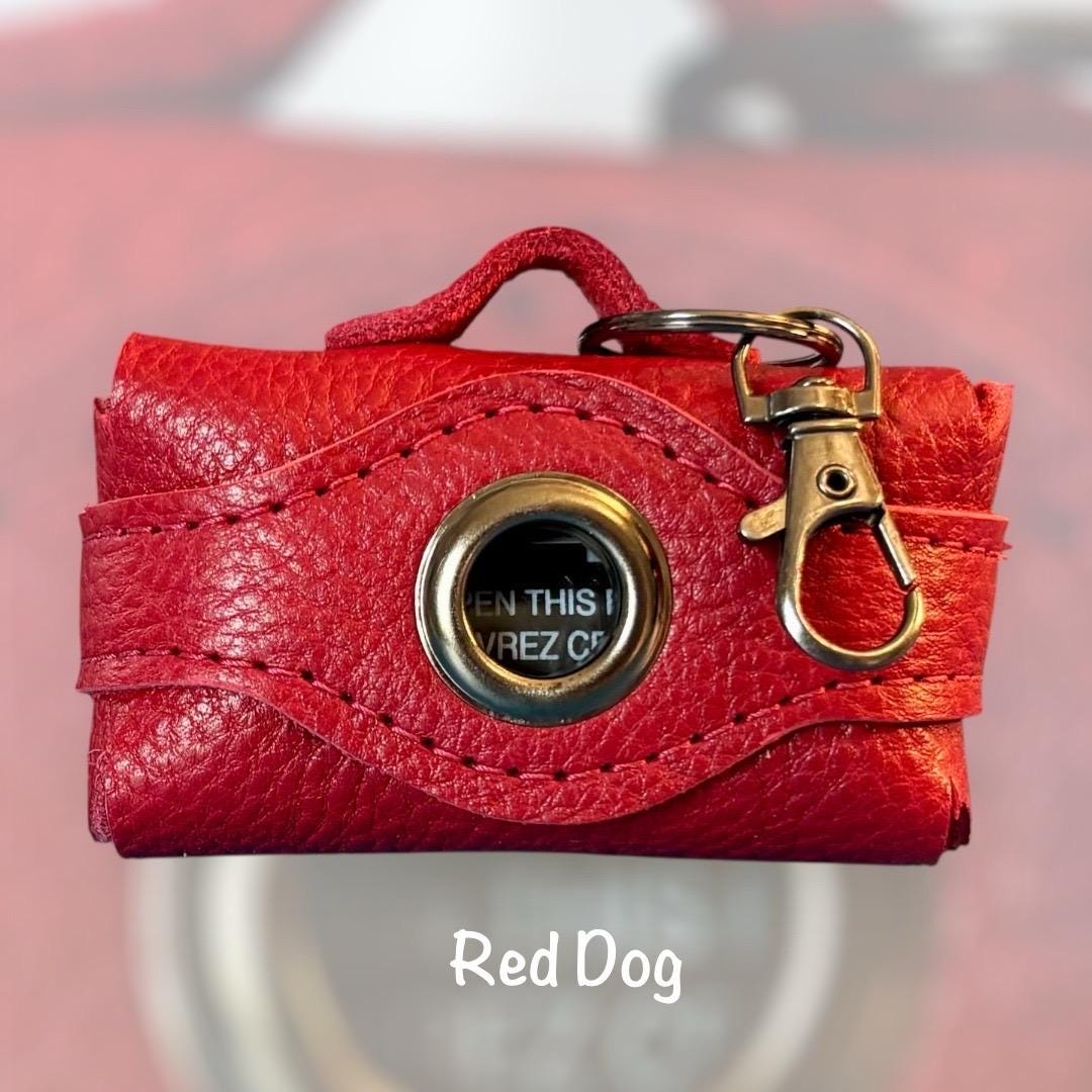 Full Grain Authentic Leather Pet Dog Poop Waste Pouch Bag Keychain