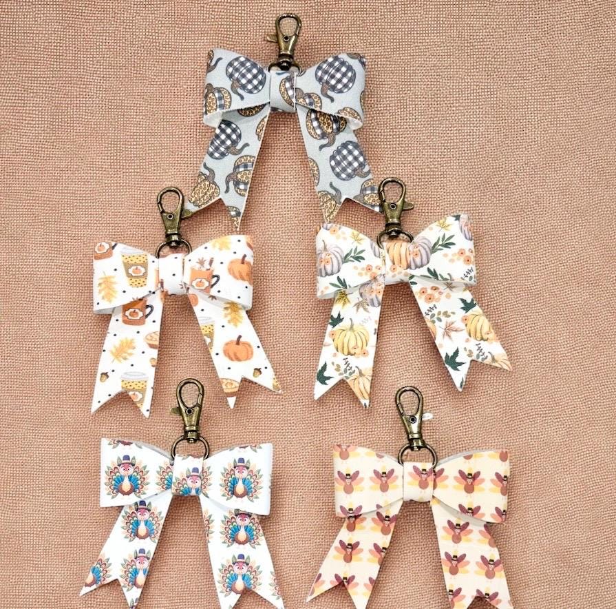Real Leather Fall Bow - Thanksgiving Bag Charm Tassel