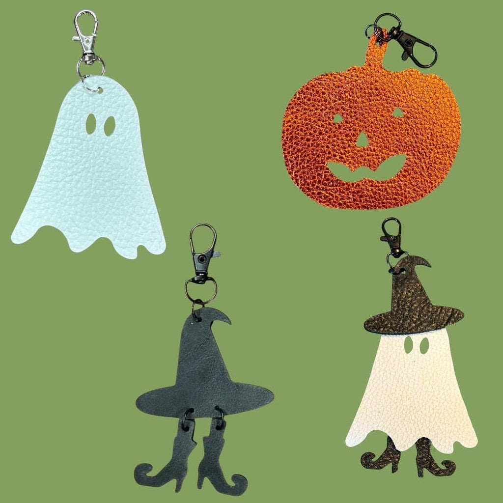Full Grain Leather Halloween Charm, Ghost, Witch, Pumpkin Bag Bling