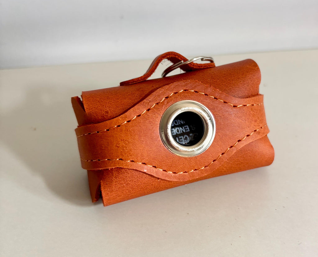 Full Grain Authentic Leather Pet Dog Poop Waste Pouch Bag Keychain
