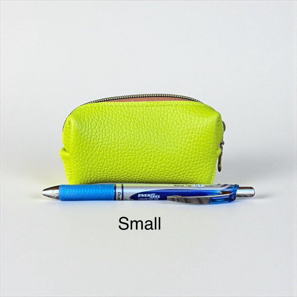 Pebbled Leather Zip Pouch - Colorful Coin Purse, Small Accessories Bag