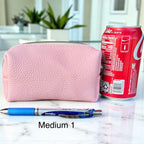 Pebbled Leather Zipper Pouch - Cosmetic Bag, Coin Purse, Card Holder