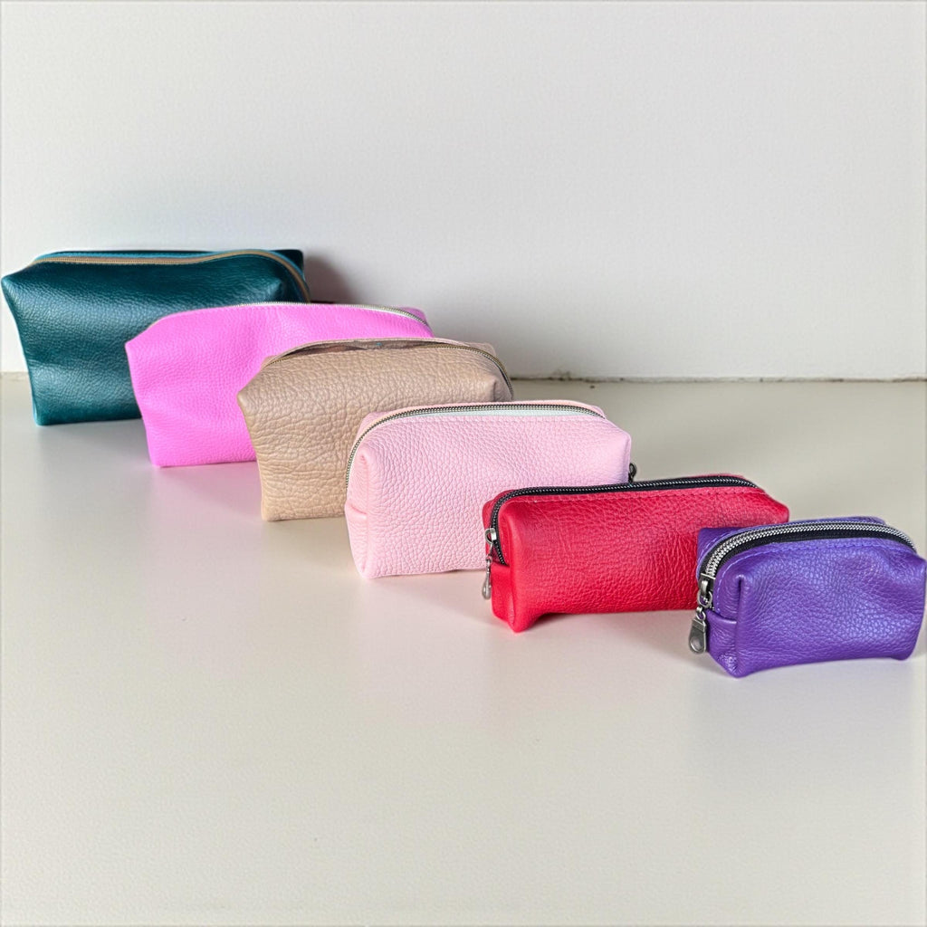 Pebbled Leather Zipper Pouch - Cosmetic Bag, Coin Purse, Card Holder