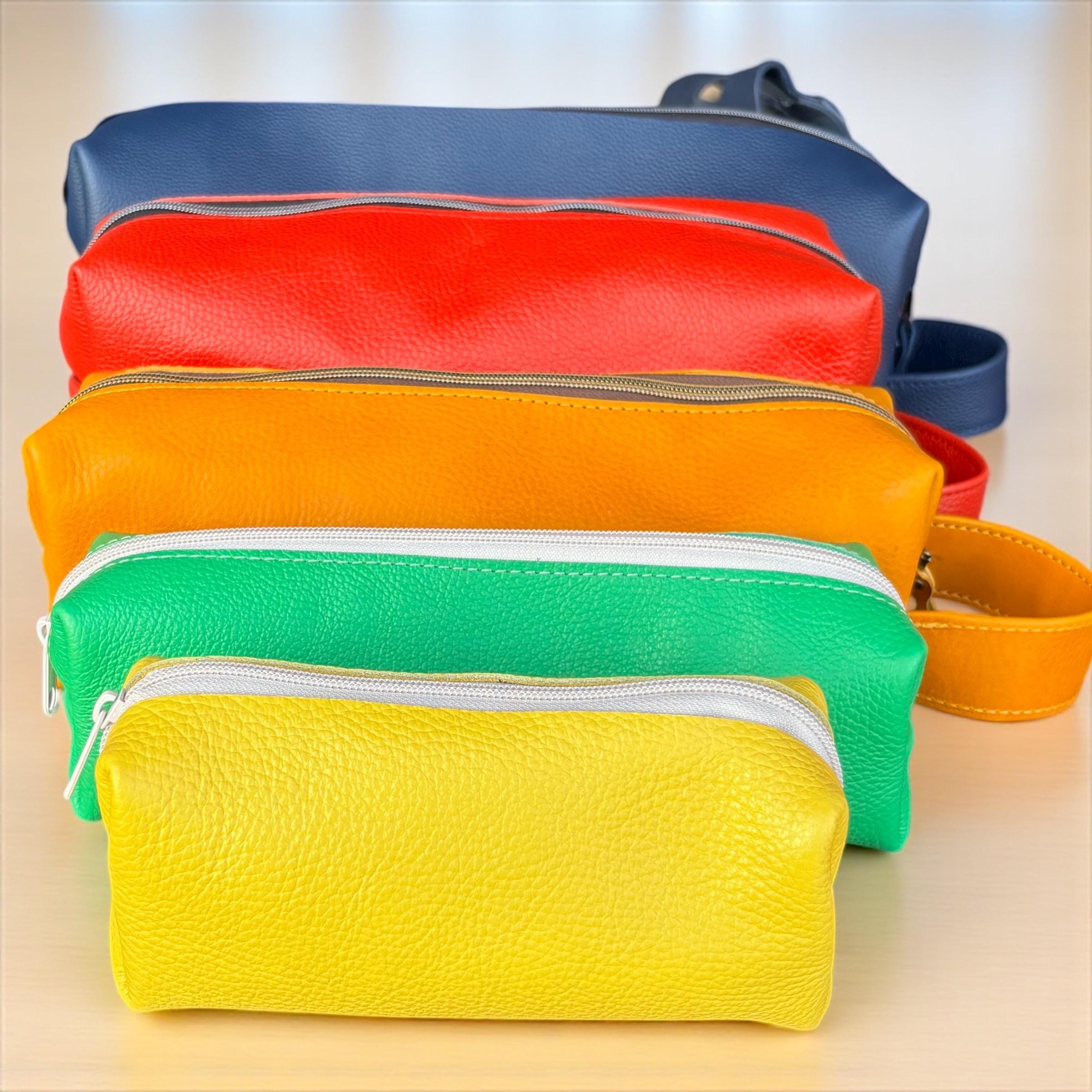 Colorful Leather Pencil Case - Handmade Zipper Pouch - Makeup Brush Holder - Travel Accessories