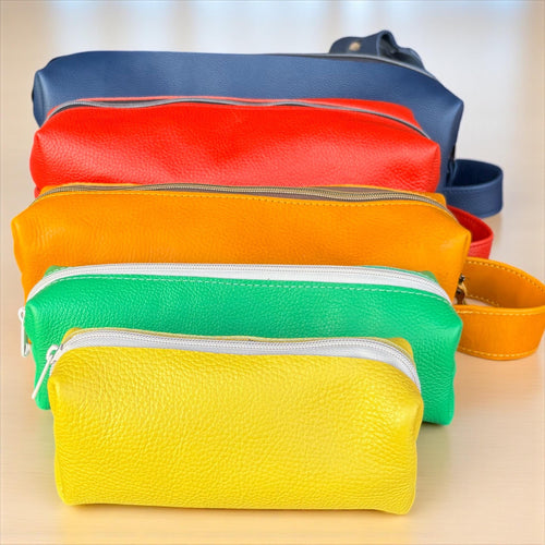 Colorful Leather Pencil Case - Handmade Zipper Pouch - Makeup Brush Holder - Travel Accessories