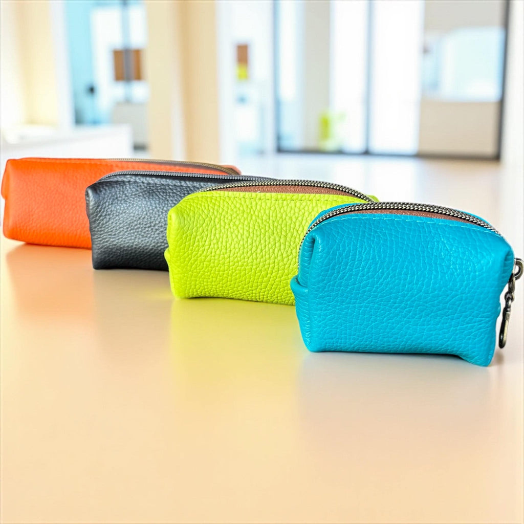 Pebbled Leather Zip Pouch - Colorful Coin Purse, Small Accessories Bag