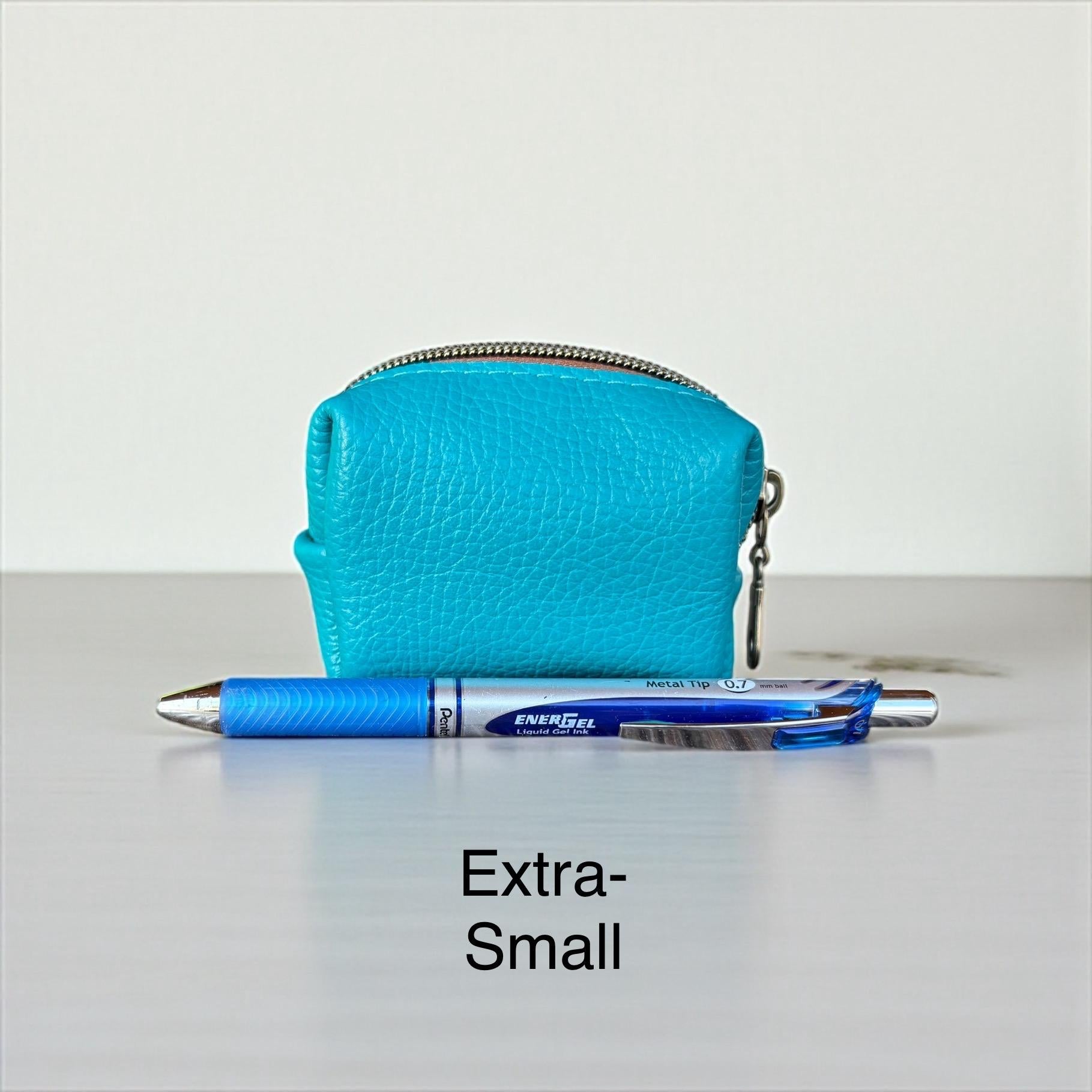 Pebbled Leather Zip Pouch - Colorful Coin Purse, Small Accessories Bag