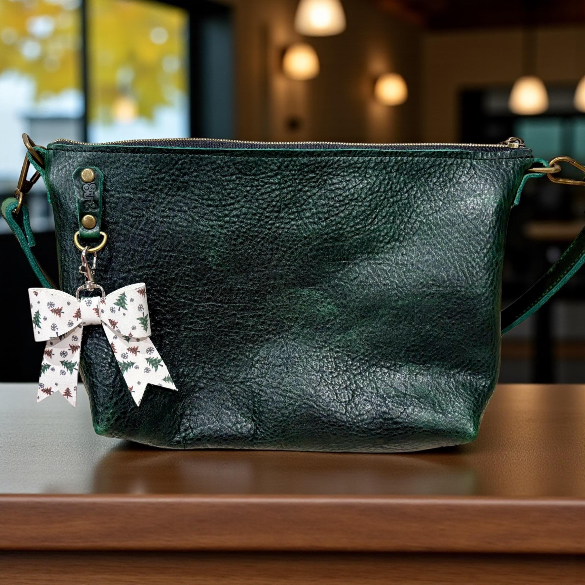 Full Grain Leather Zipper Forest Green Dog Penny Shoulder Bag Purse or Crossbody Bag