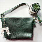 Full Grain Leather Zipper Forest Green Dog Penny Shoulder Bag Purse or Crossbody Bag