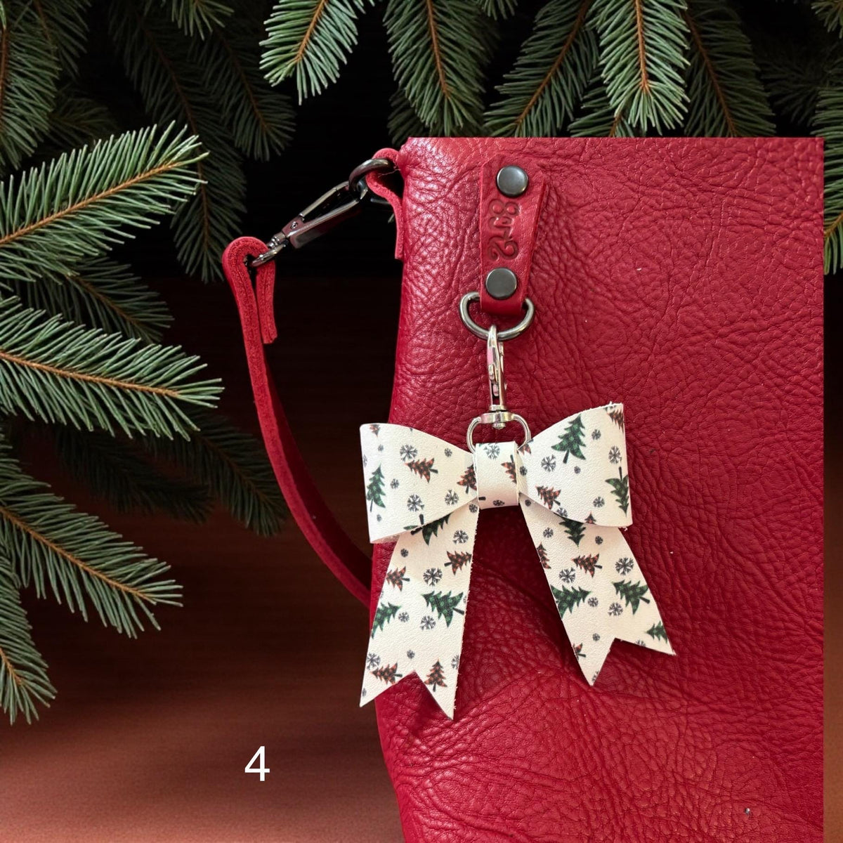 Real Leather Holiday Leather Bow -Tote Bag, Tassel, Reindeer, Candy Cane, Christmas Tree, Santa, Gingerbread Man, Christmas