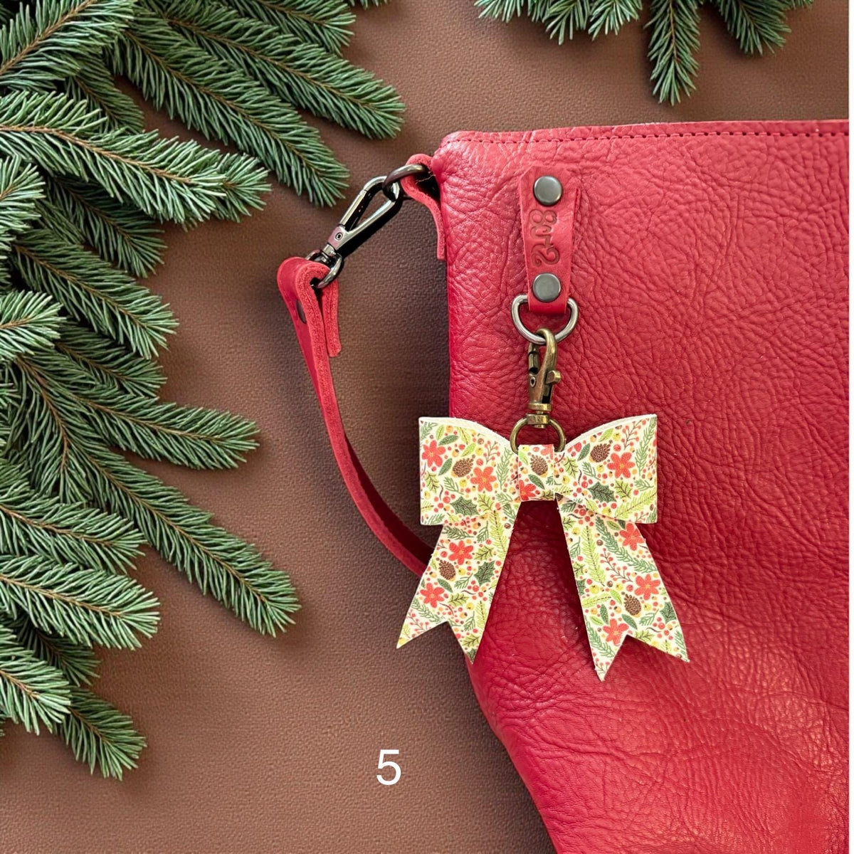Real Leather Holiday Leather Bow -Tote Bag, Tassel, Reindeer, Candy Cane, Christmas Tree, Santa, Gingerbread Man, Christmas