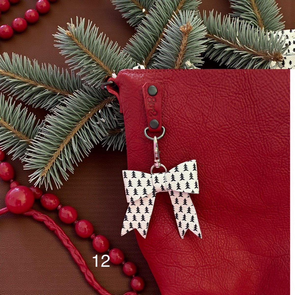 Real Leather Holiday Leather Bow -Tote Bag, Tassel, Reindeer, Candy Cane, Christmas Tree, Santa, Gingerbread Man, Christmas