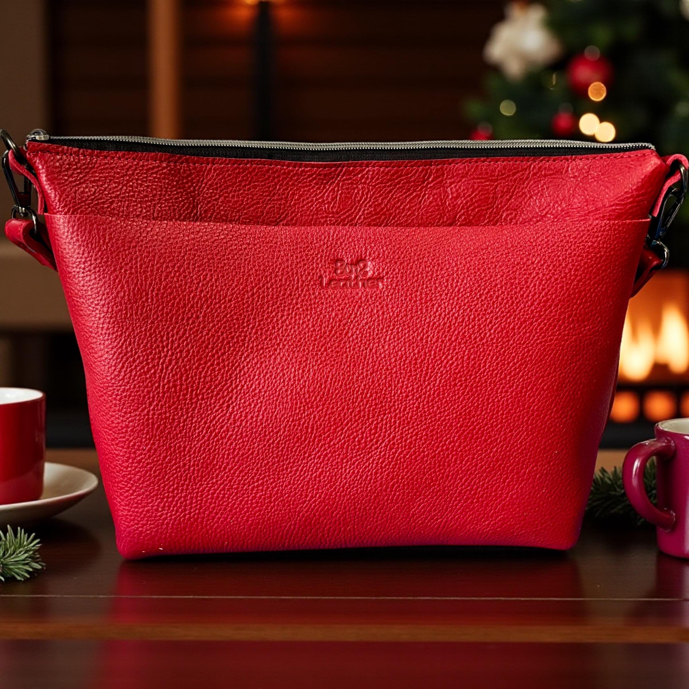 Full Grain Leather Zipper Red Dog Penny Shoulder Bag Purse or Crossbody Bag