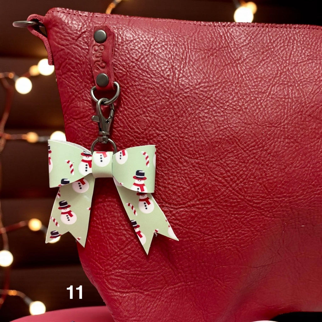 Real Leather Holiday Leather Bow -Tote Bag, Tassel, Reindeer, Candy Cane, Christmas Tree, Santa, Gingerbread Man, Christmas