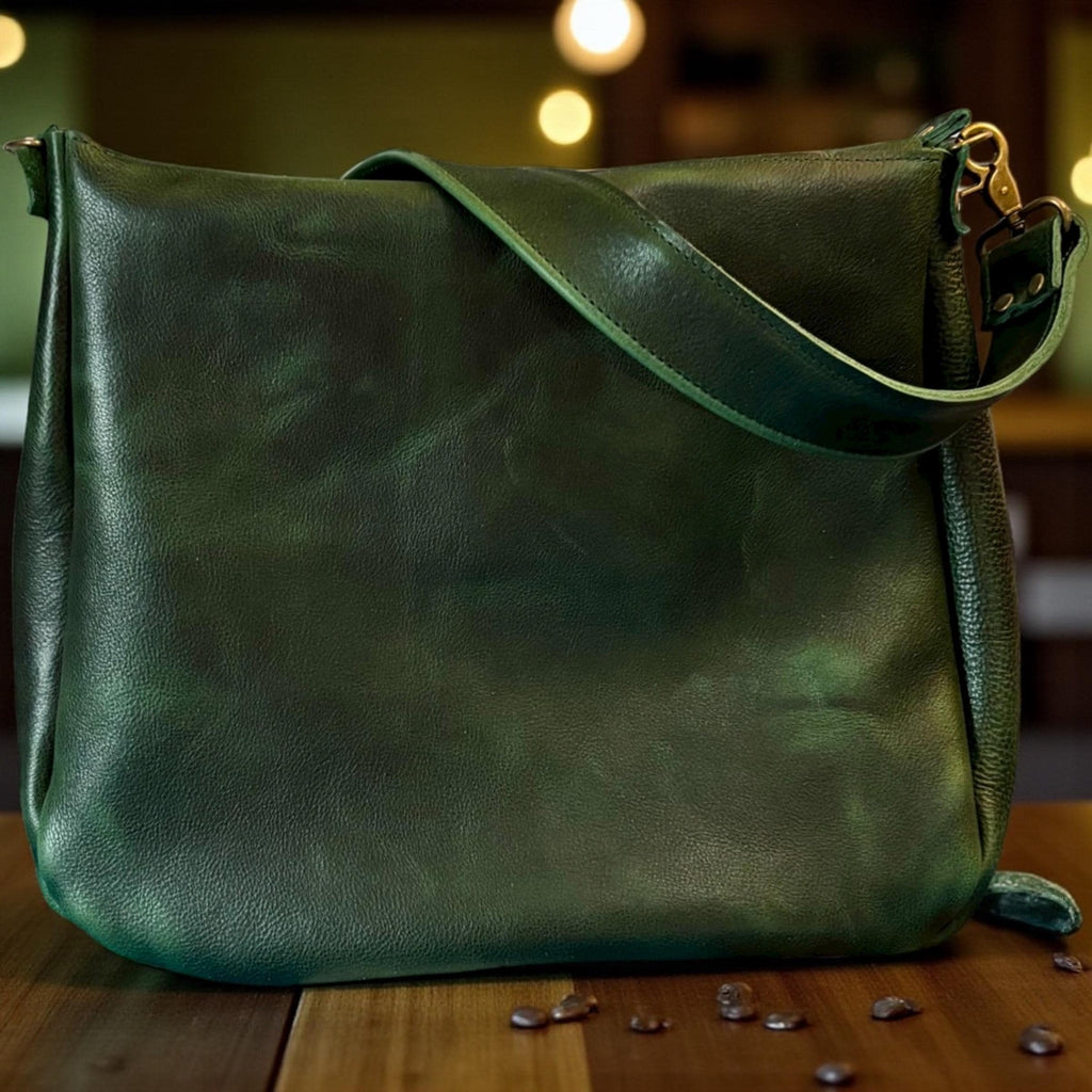 Handcrafted Full Grain Leather Zipper Boho Dog Crossbody Shoulder Purse Bag Large
