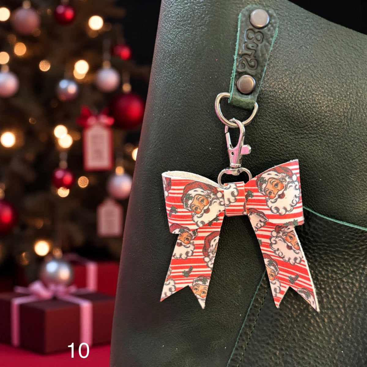Real Leather Holiday Leather Bow -Tote Bag, Tassel, Reindeer, Candy Cane, Christmas Tree, Santa, Gingerbread Man, Christmas