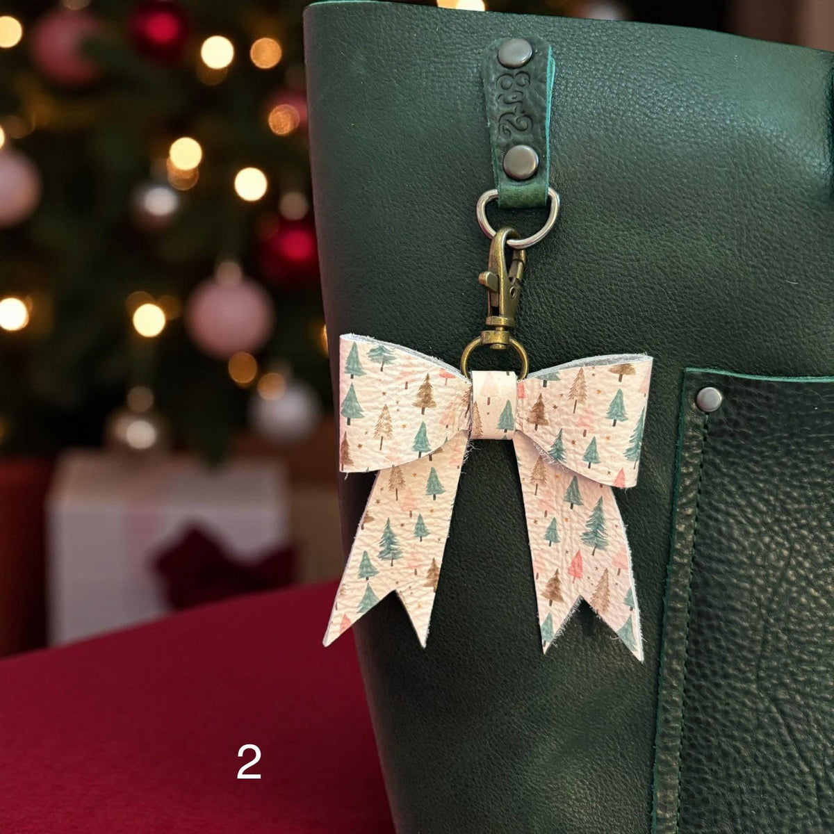 Real Leather Holiday Leather Bow -Tote Bag, Tassel, Reindeer, Candy Cane, Christmas Tree, Santa, Gingerbread Man, Christmas