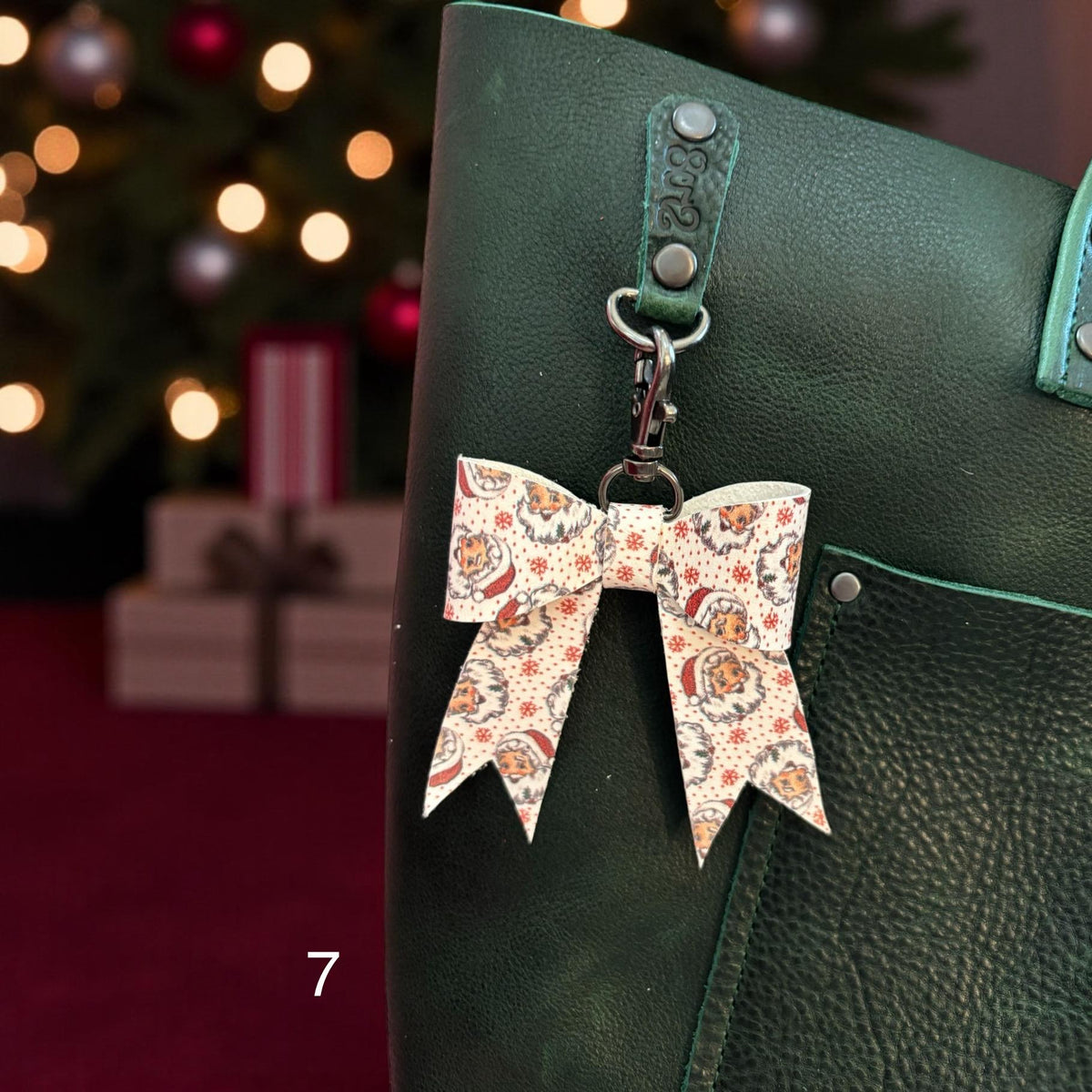 Real Leather Holiday Leather Bow -Tote Bag, Tassel, Reindeer, Candy Cane, Christmas Tree, Santa, Gingerbread Man, Christmas