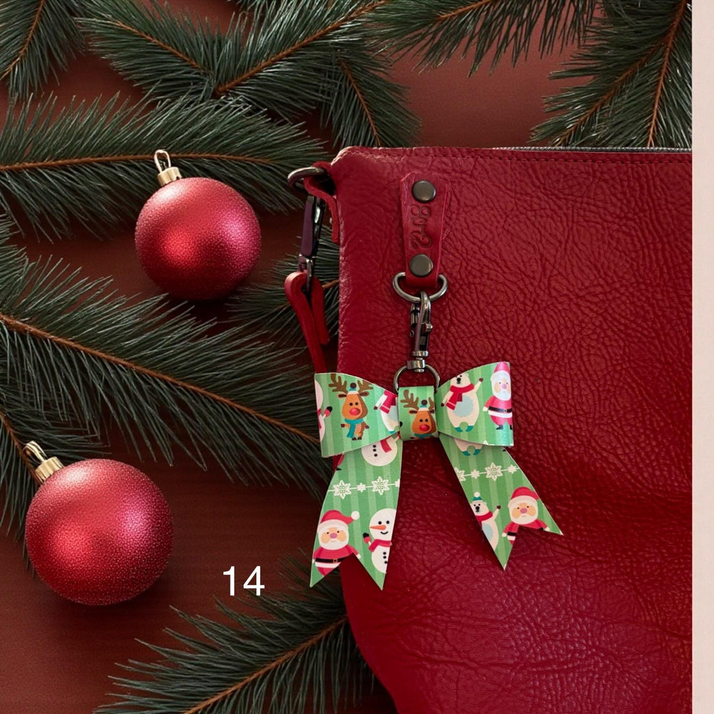 Real Leather Holiday Leather Bow -Tote Bag, Tassel, Reindeer, Candy Cane, Christmas Tree, Santa, Gingerbread Man, Christmas