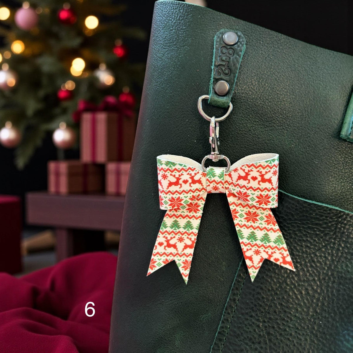 Real Leather Holiday Leather Bow -Tote Bag, Tassel, Reindeer, Candy Cane, Christmas Tree, Santa, Gingerbread Man, Christmas