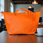 Full Grain Real Leather Authentic Zipper Pebbled Orange Leather Tote Bags-Small-Medium-Large-Extra Large