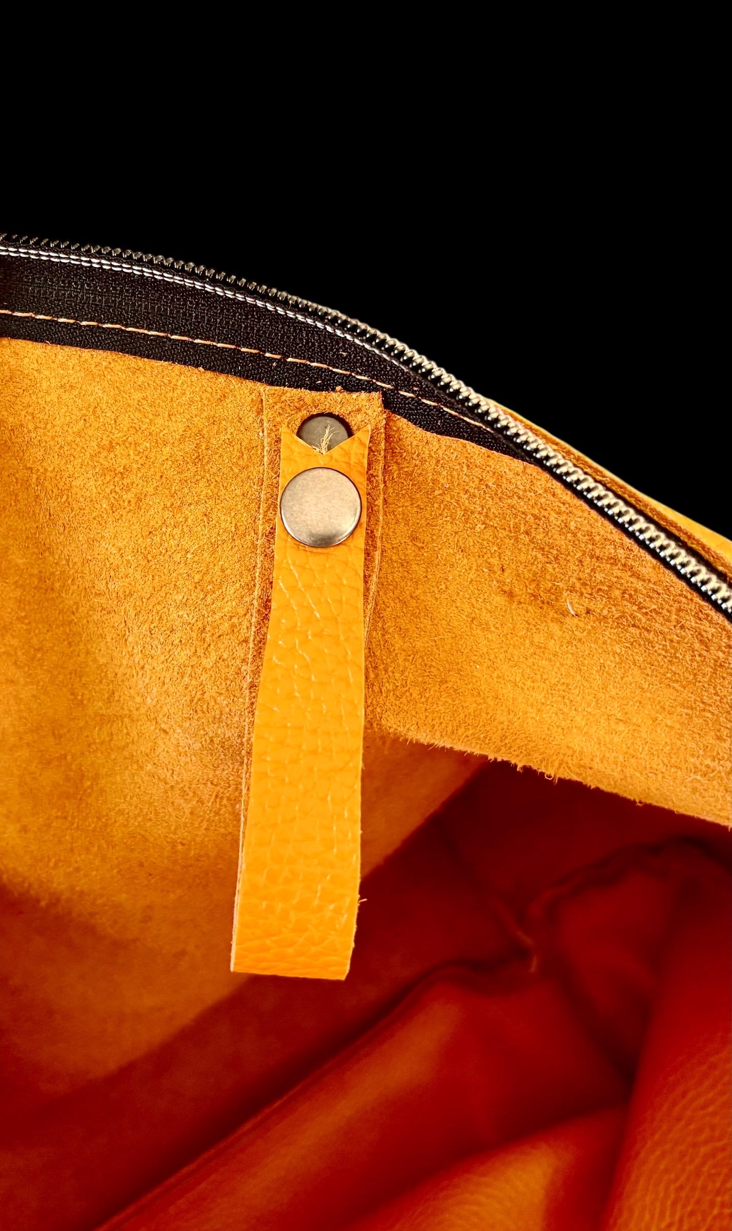Full Grain Real Leather Authentic Zipper Pebbled Orange Leather Tote Bags-Small-Medium-Large-Extra Large