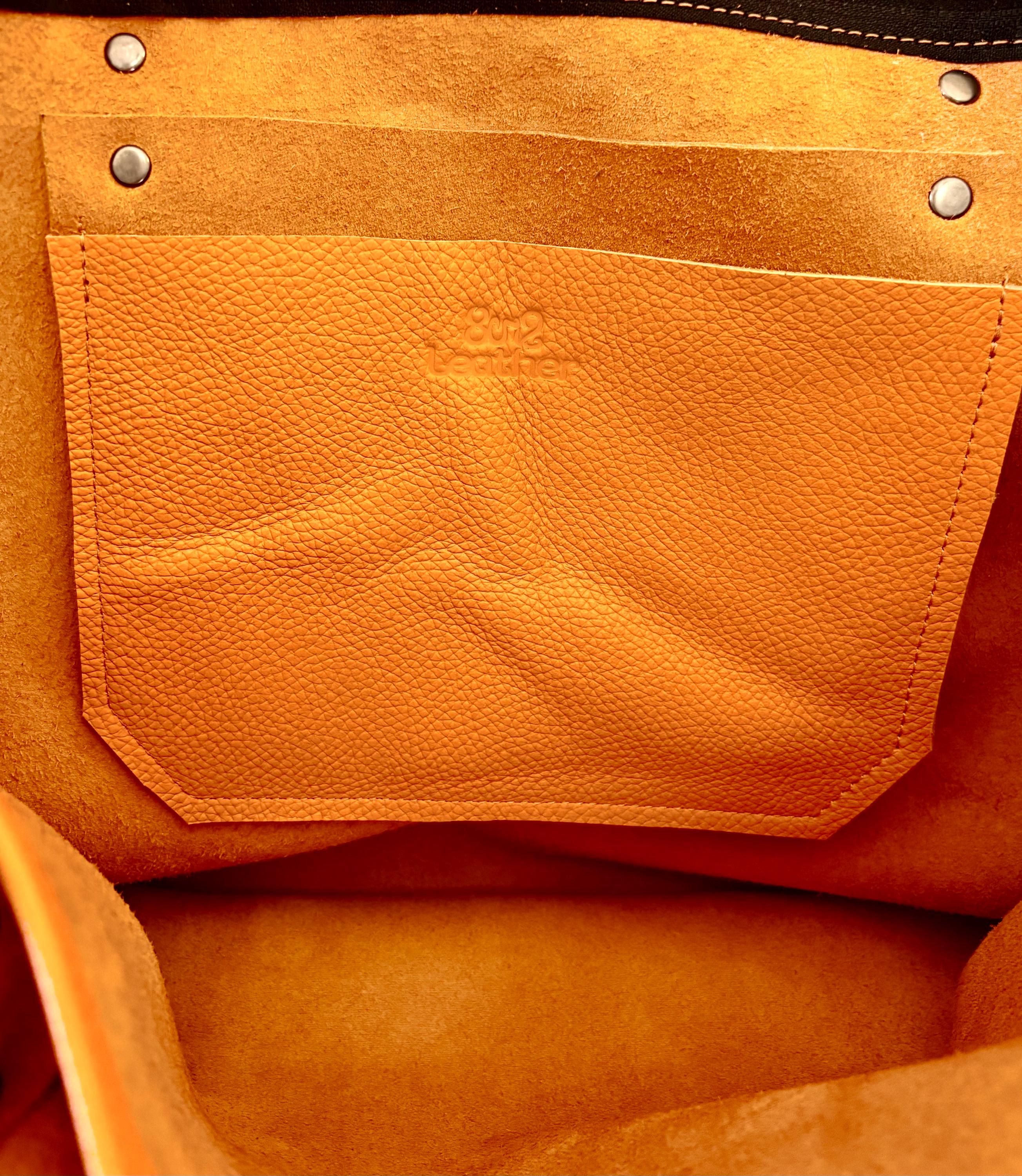 Full Grain Real Leather Authentic Zipper Pebbled Orange Leather Tote Bags-Small-Medium-Large-Extra Large
