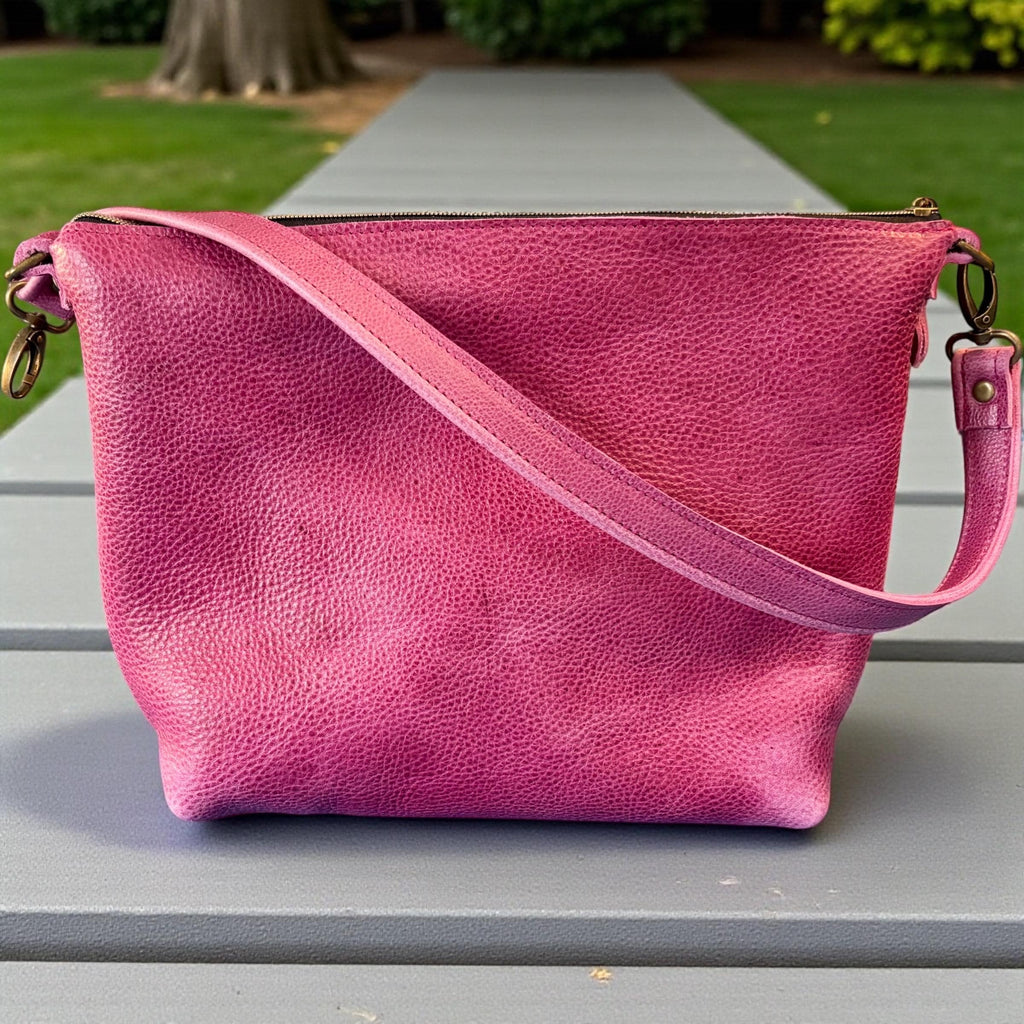 Full Grain Leather Zipper Charlie Shoulder Bag Purse or Crossbody Bag Pink Dog Orange Dog Ocean Dog