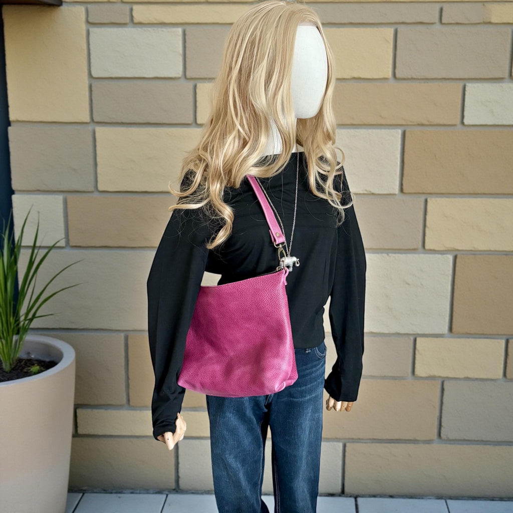 Full Grain Leather Zipper Charlie Shoulder Bag Purse or Crossbody Bag Pink Dog Orange Dog Ocean Dog