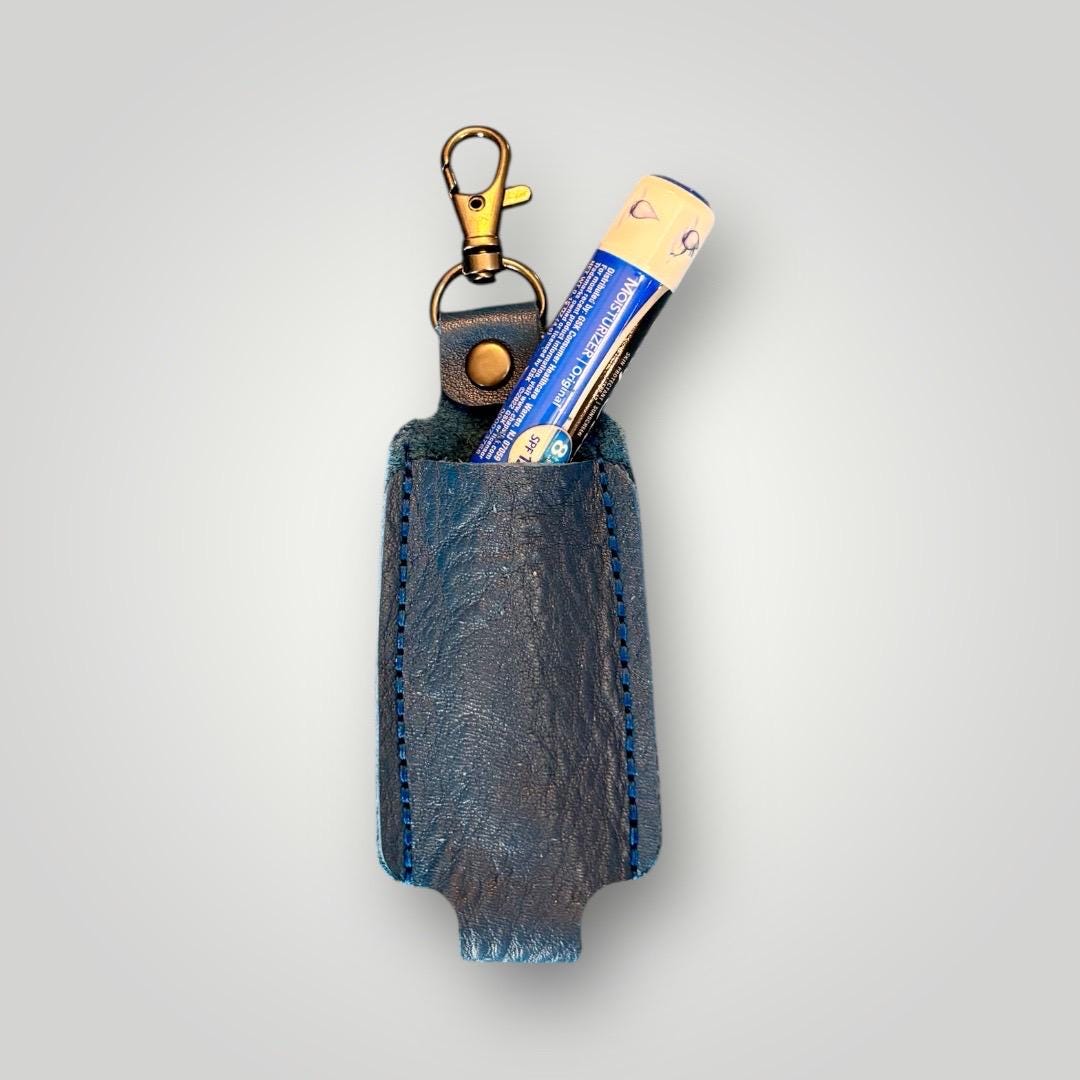 Full Grain Authentic Leather Lipstick or Chapstick Holder Keychain