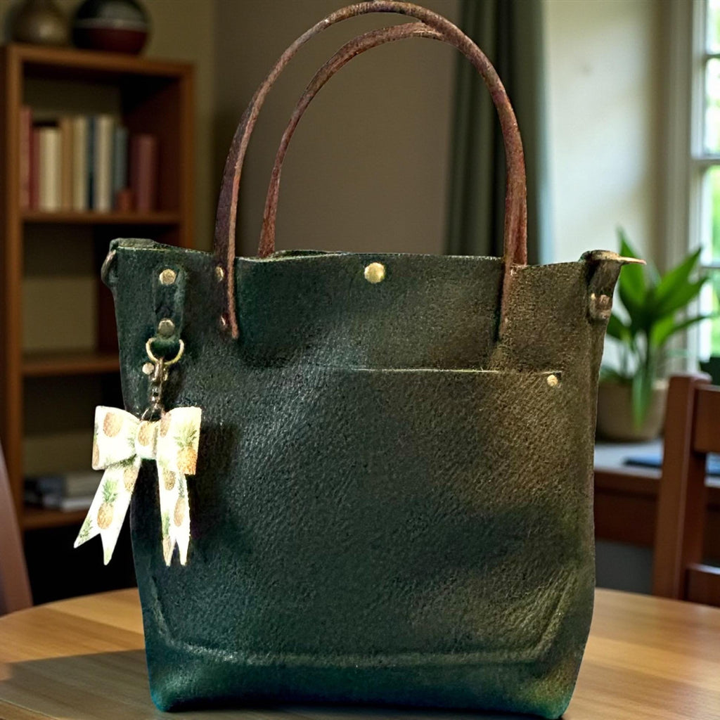 Full Grain Real Leather Forest Green Dog RokStar Crossbody or Shoulder Bag Purse