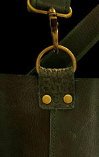 Full Grain Real Leather Forest Green Dog Bucket Crossbody or Shoulder Bag Purse