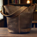 Full Grain Real Leather Brown Dog Bucket Crossbody or Shoulder Bag Purse