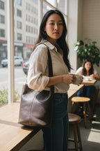 Full Grain Real Leather Black Cherry Dog Bucket Crossbody or Shoulder Bag Purse