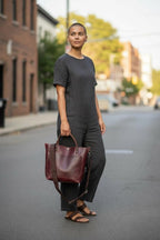 Full Grain Real Leather Black Cherry Dog RokStar Crossbody or Shoulder Bag Purse