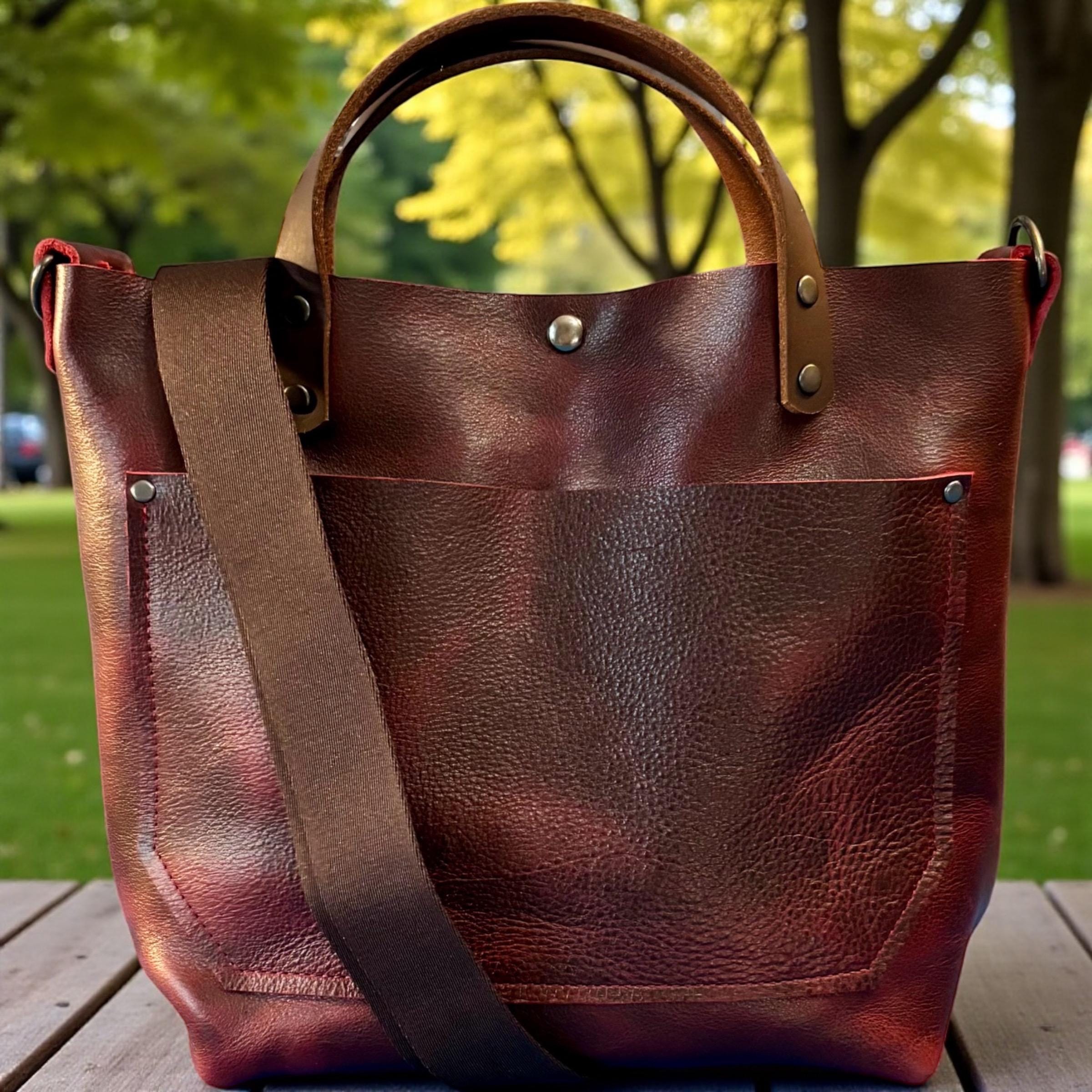 Full Grain Real Leather Black Cherry Dog RokStar Crossbody or Shoulder Bag Purse