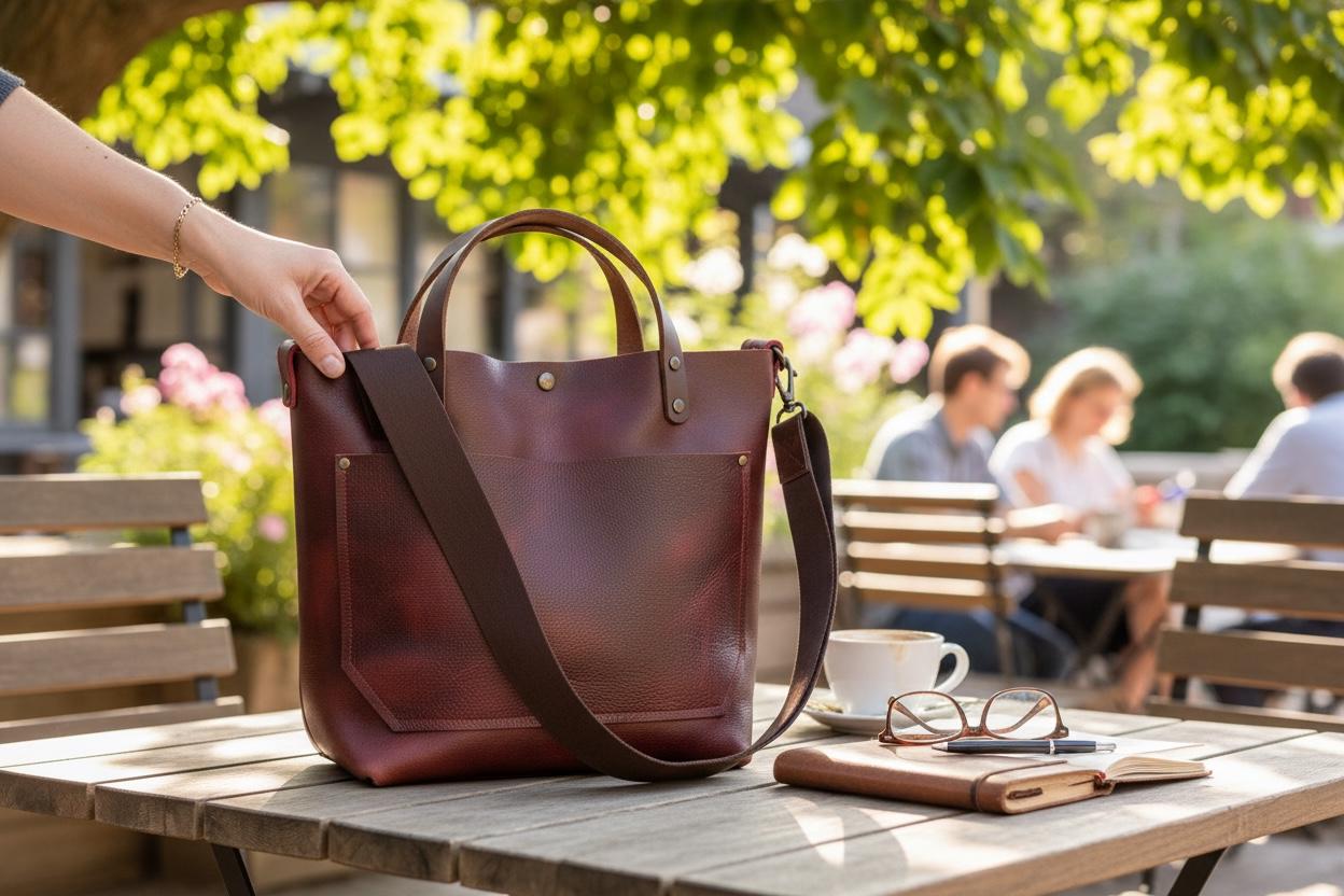 Full Grain Real Leather Black Cherry Dog RokStar Crossbody or Shoulder Bag Purse