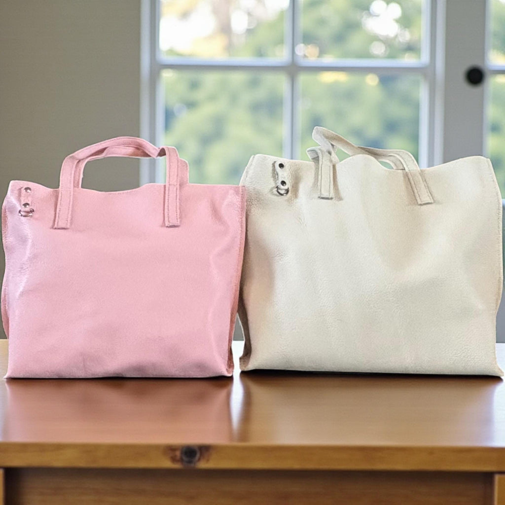 Full Grain Authentic Real Leather Pebbled Chalk White Little Kev Inside Out Tote
