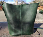 Full Grain Real Leather Forest Green Dog Bucket Crossbody or Shoulder Bag Purse