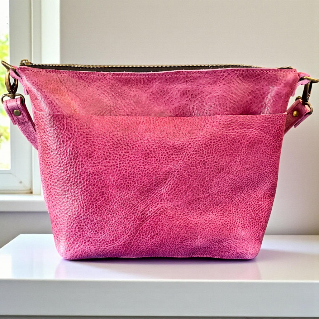 Full Grain Leather Zipper Charlie Shoulder Bag Purse or Crossbody Bag Pink Dog Orange Dog Ocean Dog