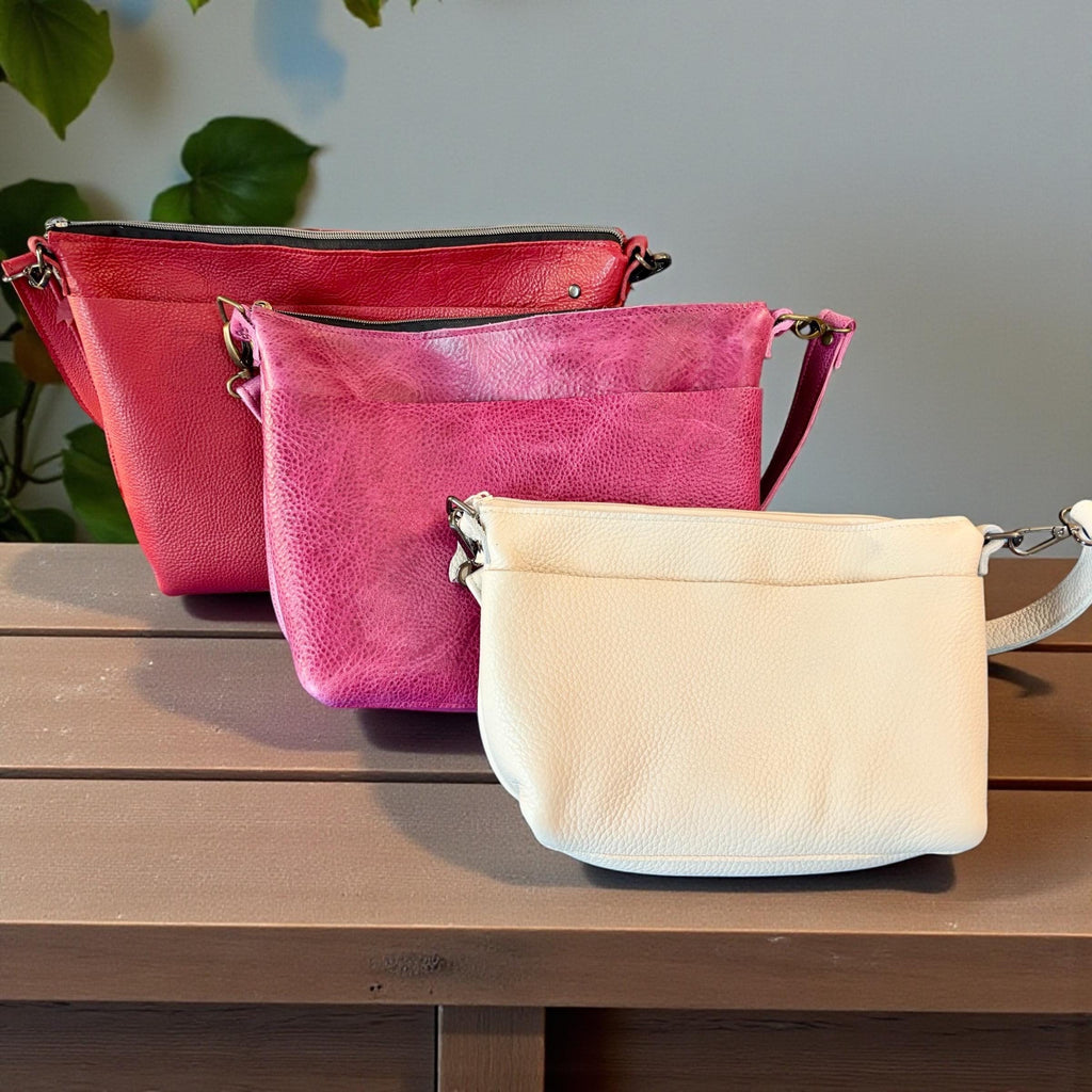 Full Grain Leather Zipper Charlie Shoulder Bag Purse or Crossbody Bag Pink Dog Orange Dog Ocean Dog