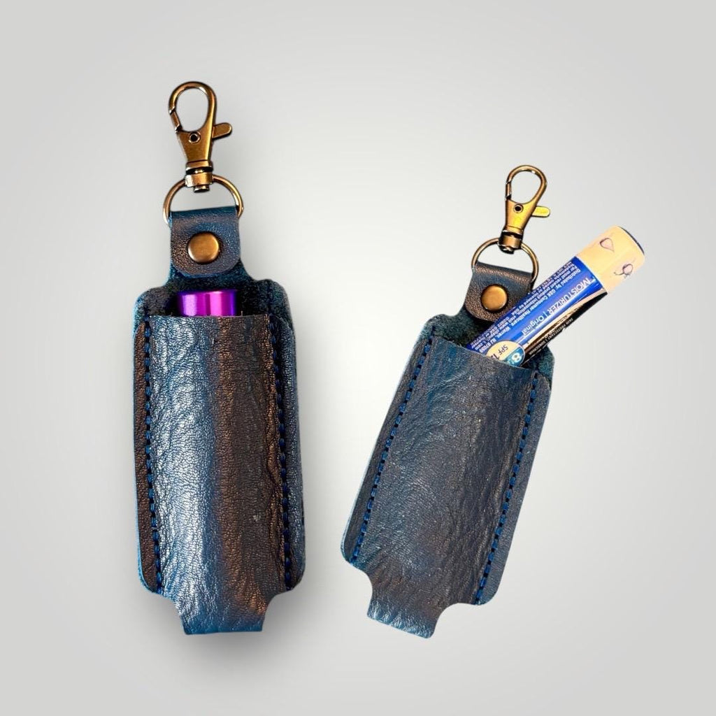 Full Grain Authentic Leather Lipstick or Chapstick Holder Keychain