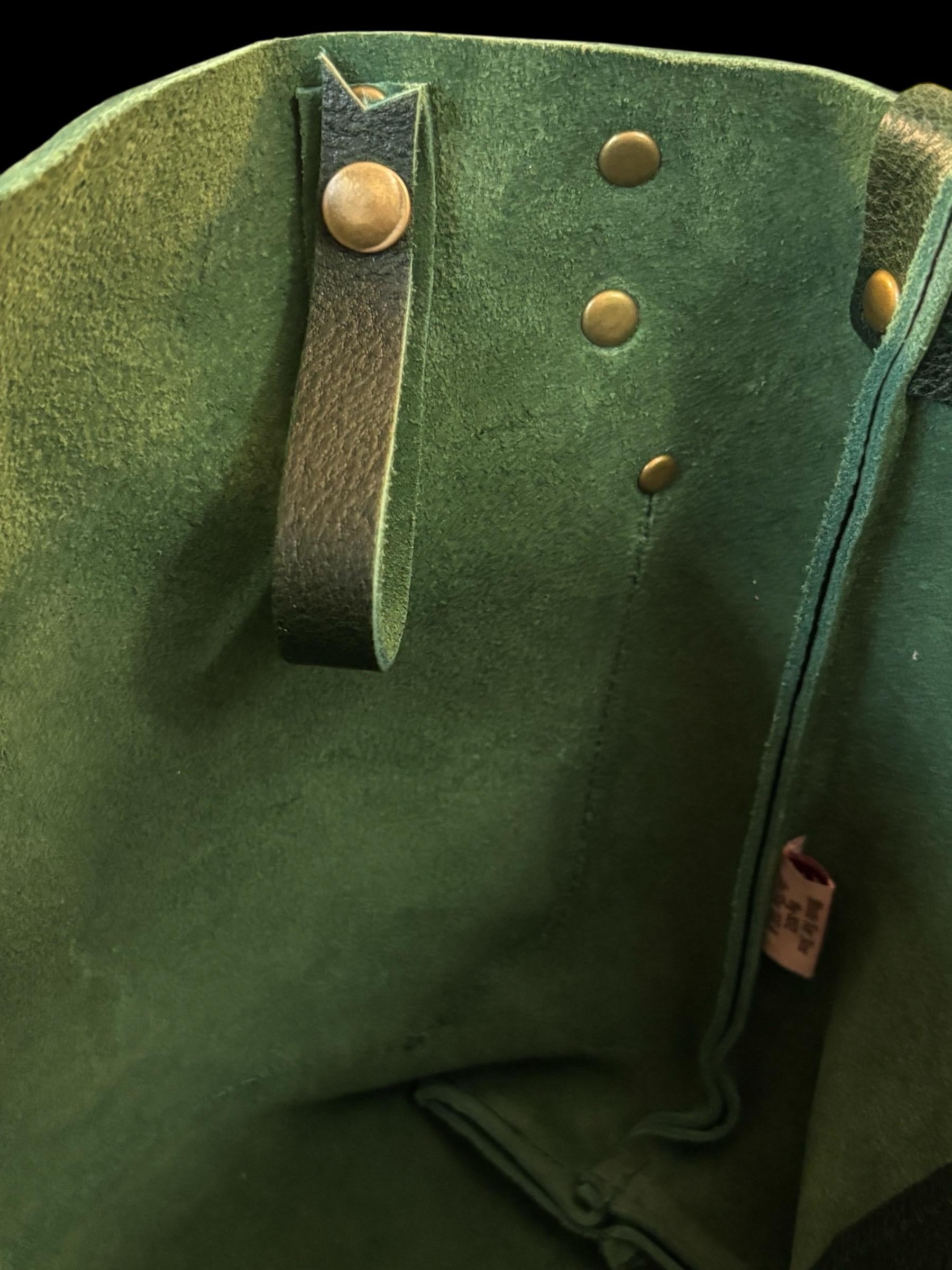 Full Grain Real Leather Forest Green Dog RokStar Crossbody or Shoulder Bag Purse