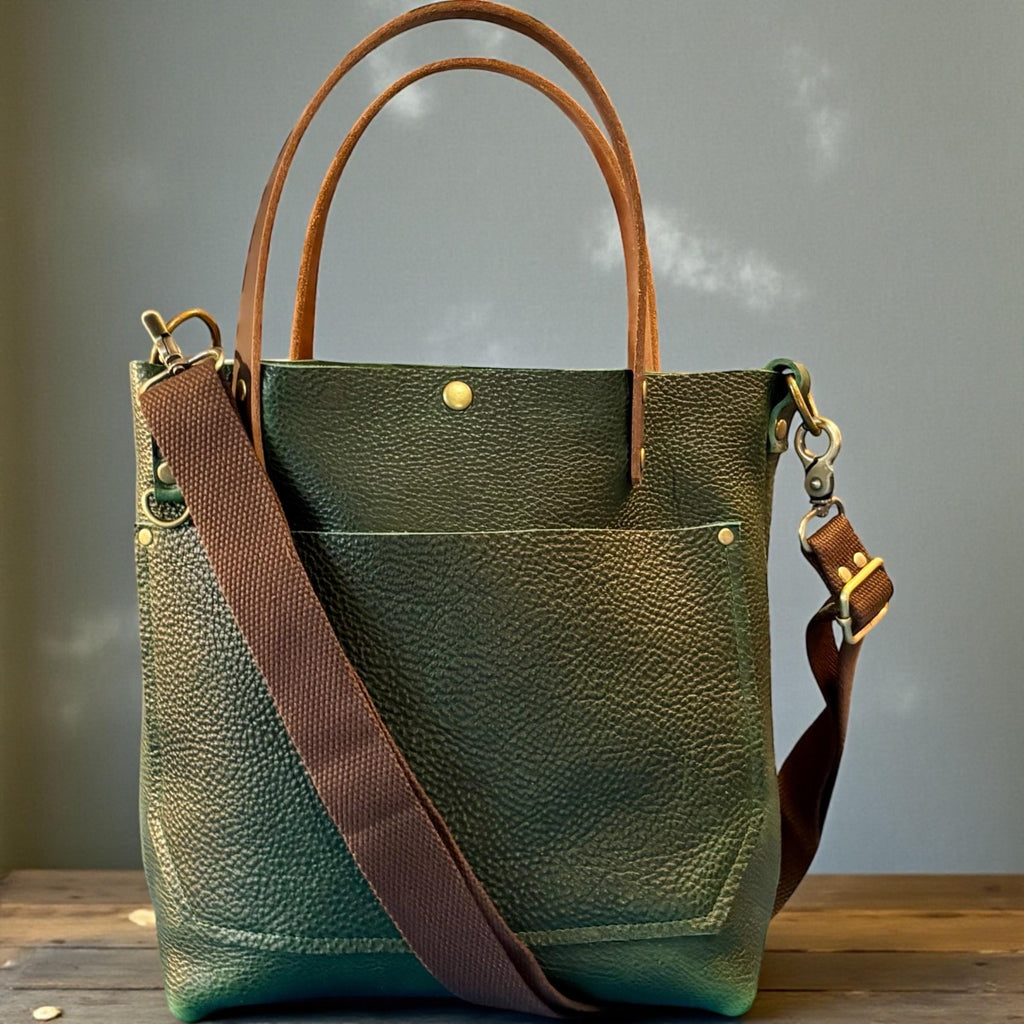 Full Grain Real Leather Forest Green Dog RokStar Crossbody or Shoulder Bag Purse