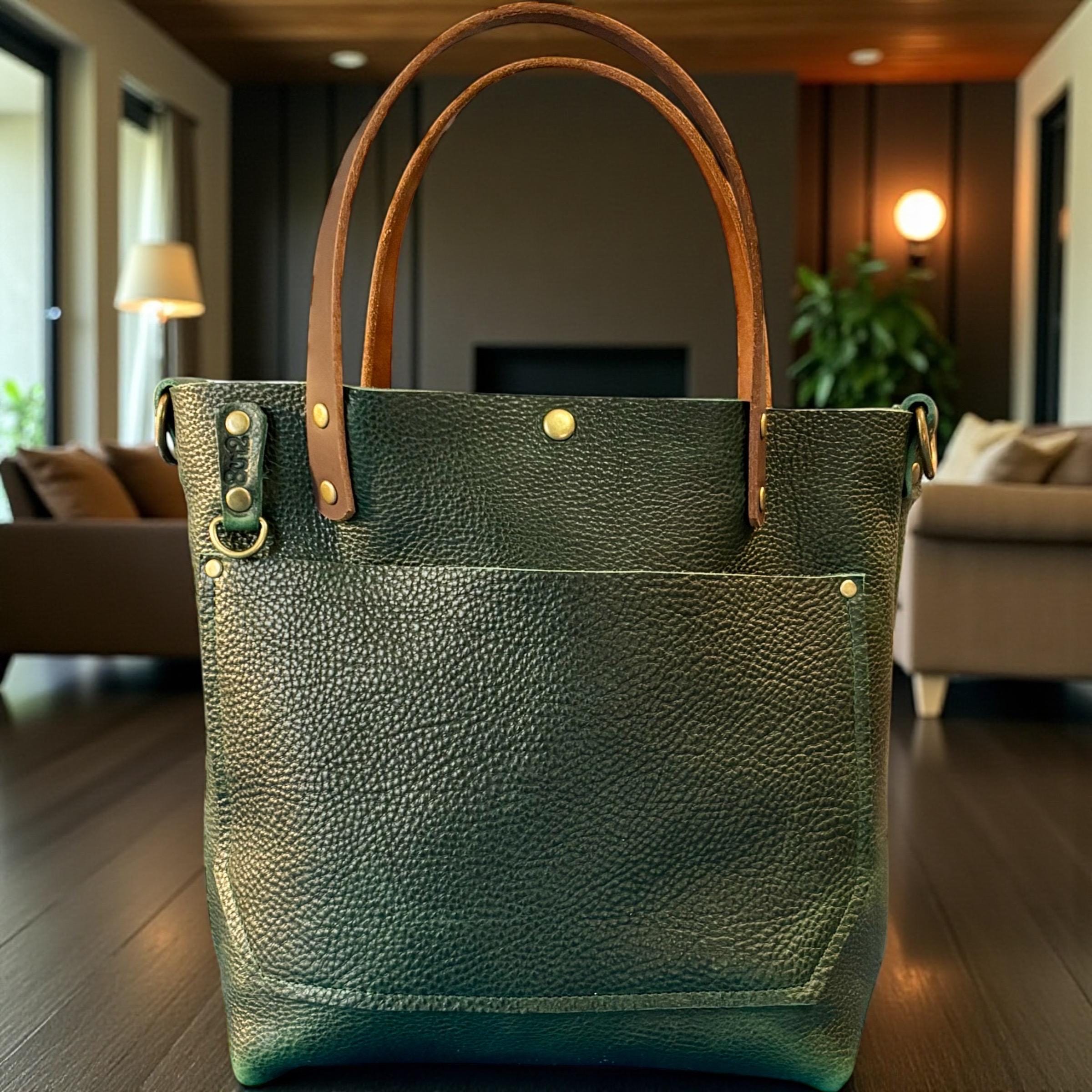 Full Grain Real Leather Forest Green Dog RokStar Crossbody or Shoulder Bag Purse