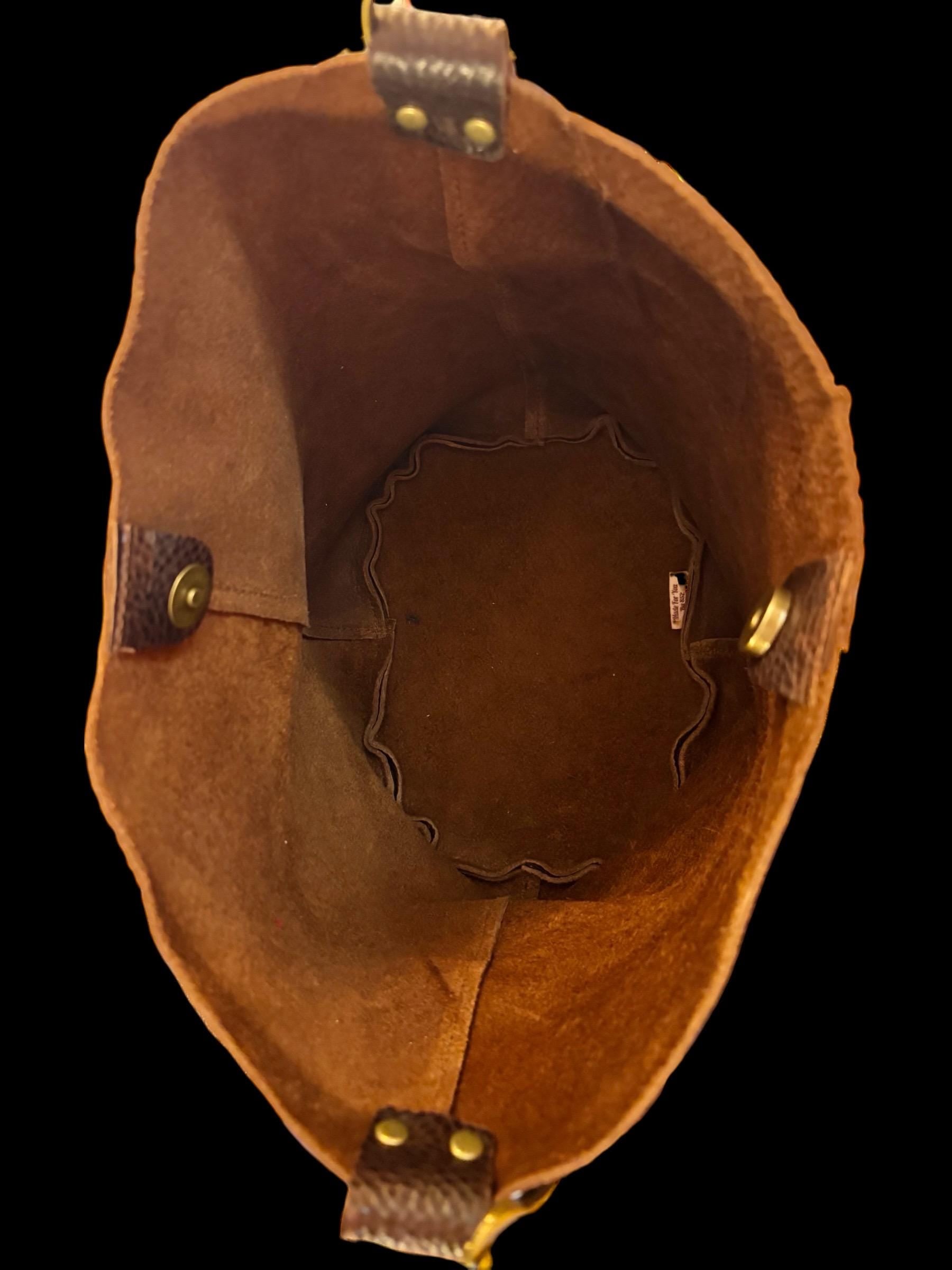 Full Grain Real Leather Brown Dog Bucket Crossbody or Shoulder Bag Purse