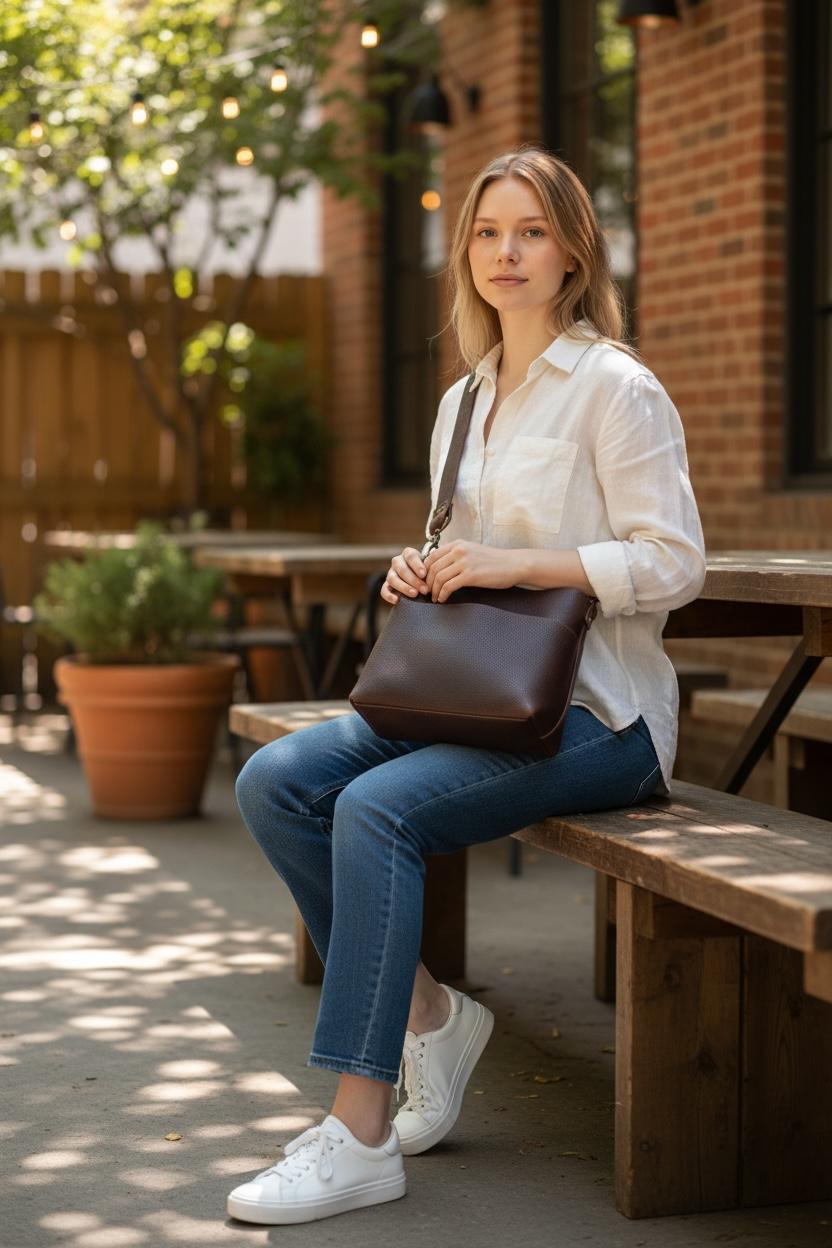 Full Grain Real Leather Authentic Brown Dog Mini Stevie Crossbody or Shoulder Bag Purse