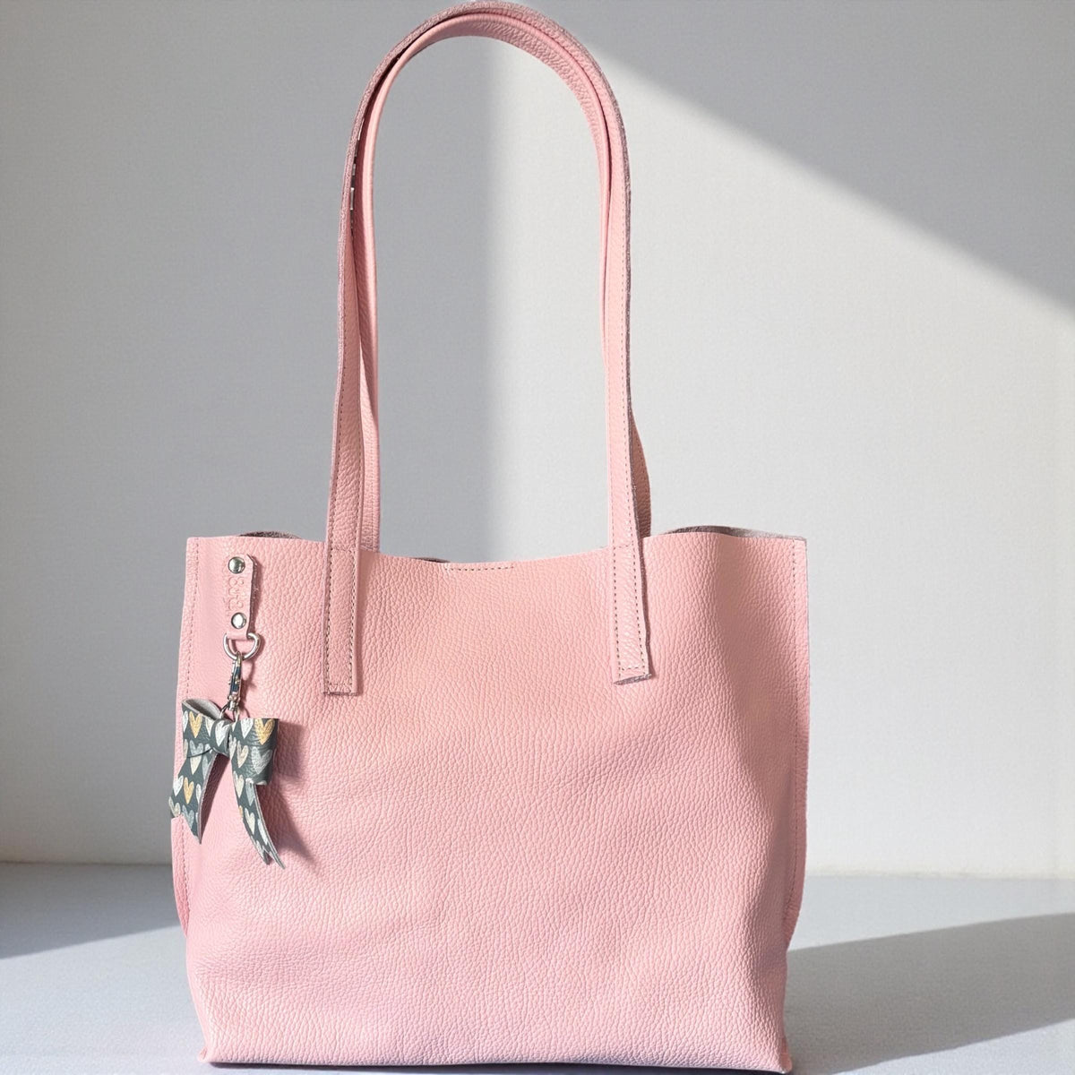 Full Grain Authentic Real Leather Pebbled Pasa Pink Little Kev Inside Out Tote