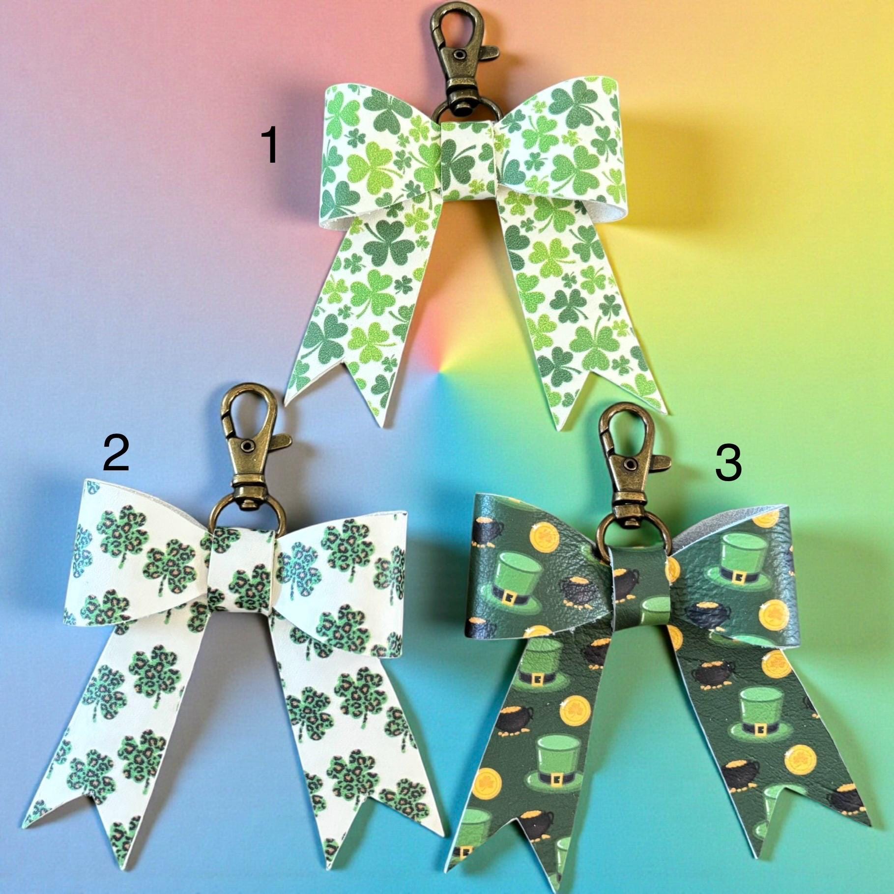 Leather Holiday Bow Bag Charm, St. Patrick’s Day, Easter, Mardi Gras, Cinco de Mayo
